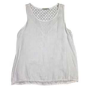Viola Borghi White Linen Tank‎ Top Womens M Crochet Italy Made Resort Layering